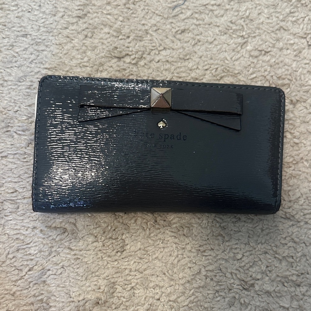 Kate Spade Glossy Black Wallet with Bow Detail